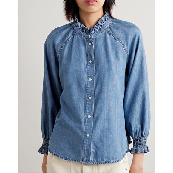 Veronica Beard Tops - Veronica Beard Calisto Chambray Ruffle Collar Shirt Women’s Large